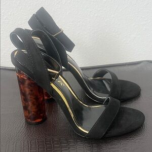 LILIANA Black and Brown Tortoiseshell Heeled Sandals